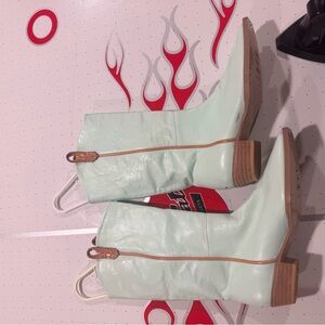 Mint Green Leather Boots